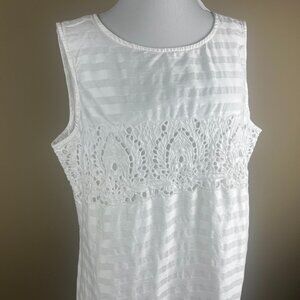 Talbots NWOT Sleeveless Blouse Plus Size 16 White, Striped, Lined Front, Lace